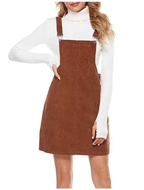 Tanming Women's Corduroy A Line Cute Jumper Pinafore Bib Overall Mini Dress Skirt