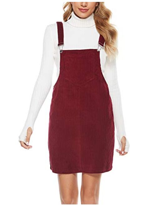 Tanming Women's Corduroy A Line Cute Jumper Pinafore Bib Overall Mini Dress Skirt