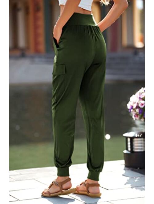 PRETTYGARDEN Women's Satin Jogger Pants Casual High Waist Long Lounge Pant Trousers with Pockets