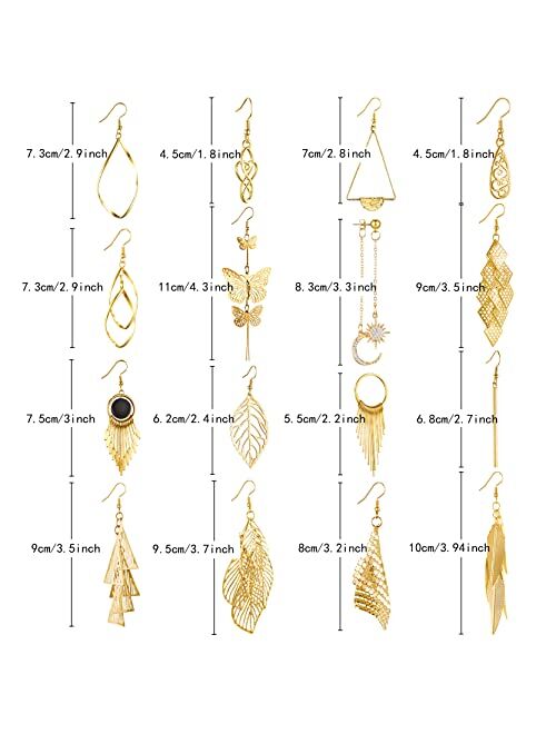 Dangle Earrings for Women Girls, Funtopia 16 Pairs Statement Earrings Butterfly Moon Earring Sets Boho Fashion Jewelry Gift for Birthday Party Wedding