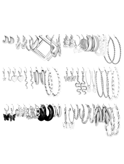 Showagain 30 Pairs Gold Hoop Earrings Set for Women Girls, Fashion Hoop Stud Drop Dangle Earrings Boho Statement Paperclip Hypoallergenic Earrings for Christmas Jewelry G