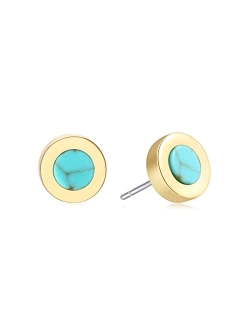 SISMIURRA Turquoise Stud Earrings for Women 18K Gold Plated Hypoallergenic Small Studs Geometric Nickel Free Earrings for Women Girls