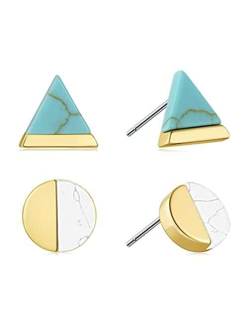 SISMIURRA Turquoise Stud Earrings for Women 18K Gold Plated Hypoallergenic Small Studs Geometric Nickel Free Earrings for Women Girls