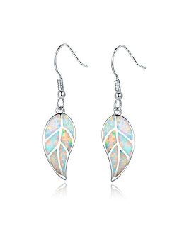 Barzel 18K White Gold/Rose Gold Plated Created White or Green Opal Leaf Drop Dangling Earrings