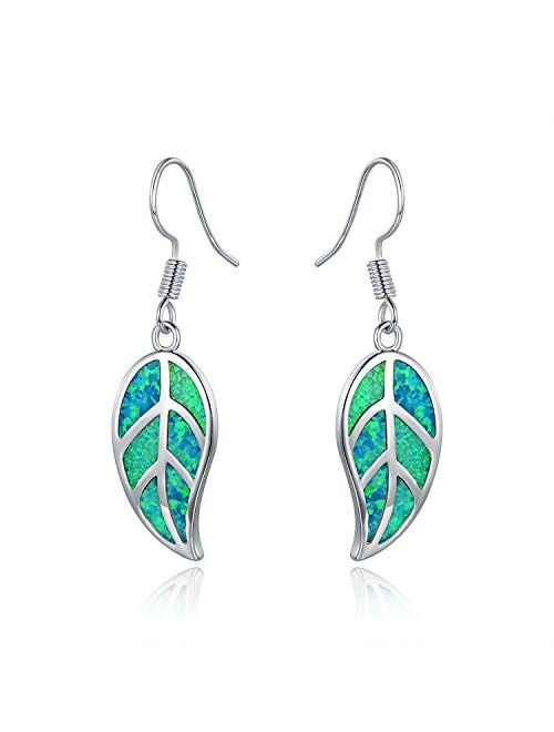 Barzel 18K White Gold/Rose Gold Plated Created White or Green Opal Leaf Drop Dangling Earrings