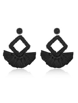 Funojoy Statement Earrings Women's Beaded Earrings Geometric Tassel Drop Dangle Earrings Bohemian Jewelry for Women Vocation Prom Bridal Party