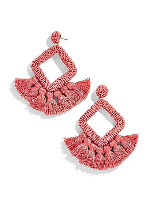 Funojoy Statement Earrings Women's Beaded Earrings Geometric Tassel Drop Dangle Earrings Bohemian Jewelry for Women Vocation Prom Bridal Party