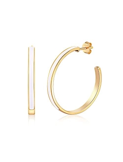 Kosiner Women's Enamel Hoop Earrings - Classic Style in 14K Gold Plating - Ideal Jewelry Preppy Jewelry Gift for Girls and Women