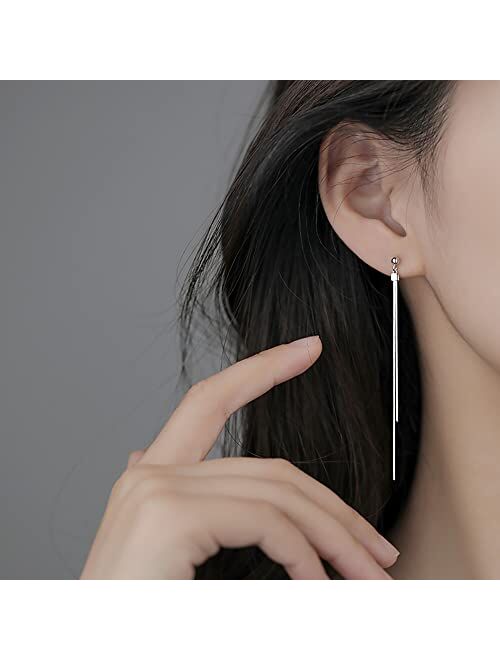 Reffeer 925 Sterling Silver Tassel Chain Earrings for Women Girls Long Dangle Drop Earrings Line Minimalist