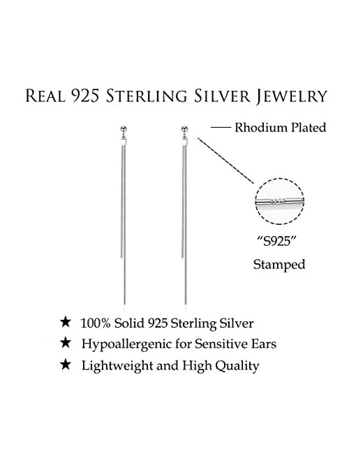 Reffeer 925 Sterling Silver Tassel Chain Earrings for Women Girls Long Dangle Drop Earrings Line Minimalist