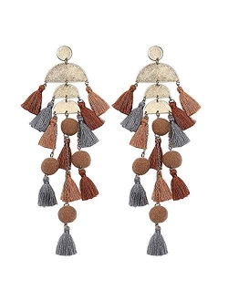 Funojoy Colorful Tassel Earrings for Women Bohemian Beaded Statement Earrings Dangle for Women Vocation Birthday Prom Bridal Holiday Party