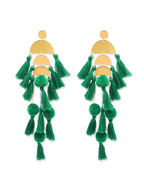 Funojoy Colorful Tassel Earrings for Women Bohemian Beaded Statement Earrings Dangle for Women Vocation Birthday Prom Bridal Holiday Party