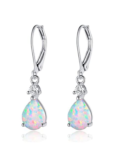 Voluka 925 Sterling Silver Blue Topaz/Amethyst/Rainbow Quartz CZ Teardrop Leverback Earrings Drop Dangly Gemstone Earings Hypoallergenic Birthday Jewelry Gifts for Women 