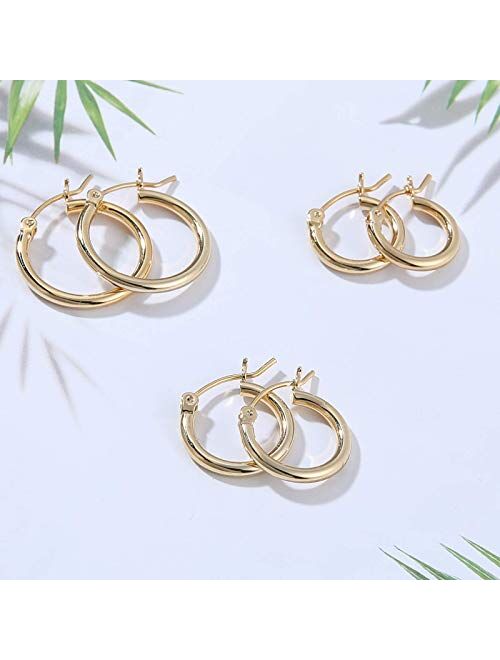 Gacimy Gold Hoop Earrings for Women 14K Real Gold Plated Hoops with 925 Sterling Silver Post