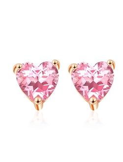 Capirosa Forever Love Heart Birthstone Earrings for Women 925 Sterling Silver Rose Gold Removable Stud Earrings Diamond Jewelry Valentine's Day Christmas Anniversary Birt