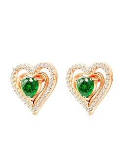 Capirosa Forever Love Heart Birthstone Earrings for Women 925 Sterling Silver Rose Gold Removable Stud Earrings Diamond Jewelry Valentine's Day Christmas Anniversary Birt