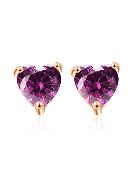 Capirosa Forever Love Heart Birthstone Earrings for Women 925 Sterling Silver Rose Gold Removable Stud Earrings Diamond Jewelry Valentine's Day Christmas Anniversary Birt