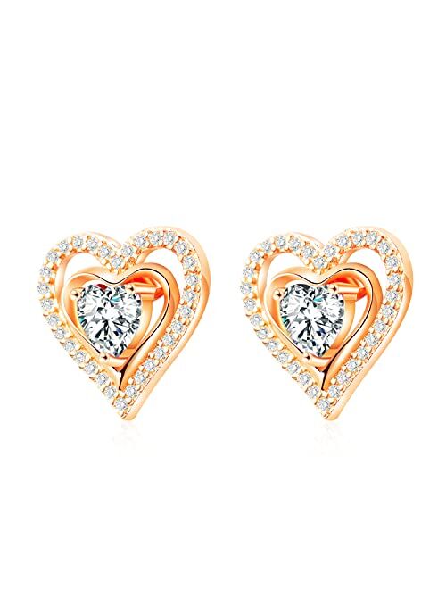 Capirosa Forever Love Heart Birthstone Earrings for Women 925 Sterling Silver Rose Gold Removable Stud Earrings Diamond Jewelry Valentine's Day Christmas Anniversary Birt