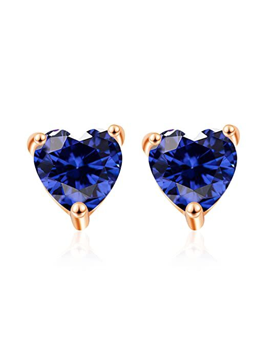 Capirosa Forever Love Heart Birthstone Earrings for Women 925 Sterling Silver Rose Gold Removable Stud Earrings Diamond Jewelry Valentine's Day Christmas Anniversary Birt