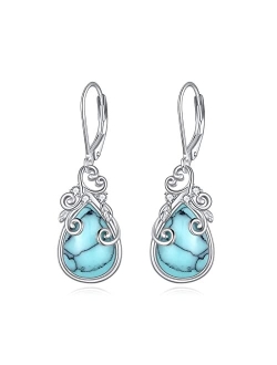 POPLYKE Celtic Moonstone Filigree Teardrop Drop Dangle Earrings Sterling Silver Leverback Earrings Jewelry