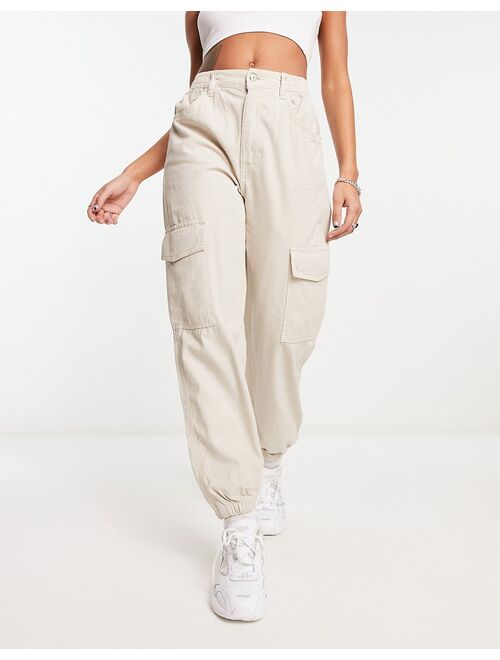 Bershka cuffed cargo pants in stone