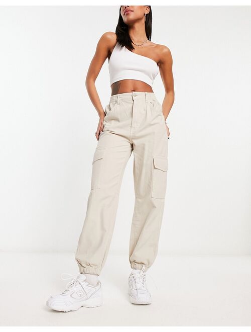 Bershka cuffed cargo pants in stone