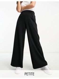 Petite wide leg scuba pants in black