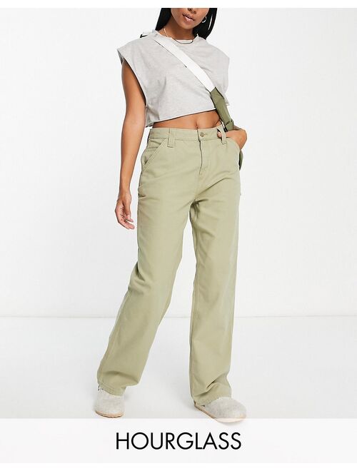 ASOS DESIGN Hourglass minimal cargo pants in khaki with contrast stitching