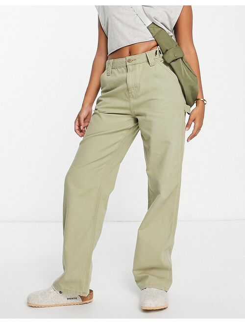 ASOS DESIGN Hourglass minimal cargo pants in khaki with contrast stitching