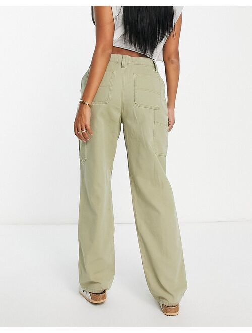 ASOS DESIGN Hourglass minimal cargo pants in khaki with contrast stitching