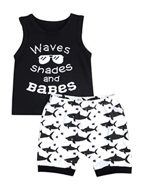 Helbaar Baby Boy Clothes Waves Shades and Babes Print Summer Black Sleeveless Tops and Wave Short Pants Outfits