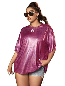 Women's Plus Size Metallic T Shirt Drop Shoulder Oversized Tee Top