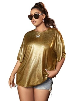 Women's Plus Size Metallic T Shirt Drop Shoulder Oversized Tee Top