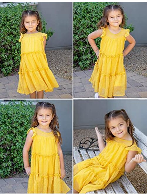 Arshiner Girl's Summer Dress Flared Sleeve Loose Fit Swiss Dots Flowy Pleated Dress