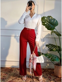 Solid Button Front Blouse & Pants