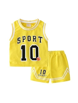 Volunboy Kids Sports Shorts Sets Boys Jerseys Tracksuit 2 Piece Basketball Performance Tank Top and Mesh Shorts Set