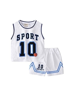 Volunboy Kids Sports Shorts Sets Boys Jerseys Tracksuit 2 Piece Basketball Performance Tank Top and Mesh Shorts Set