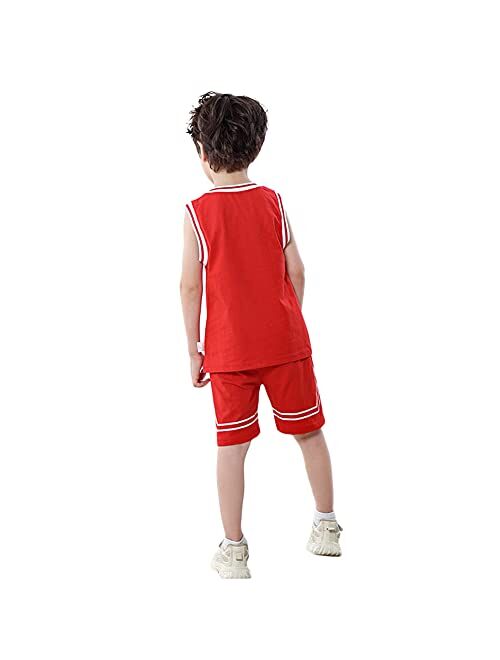 Volunboy Kids Sports Shorts Sets Boys Jerseys Tracksuit 2 Piece Basketball Performance Tank Top and Mesh Shorts Set