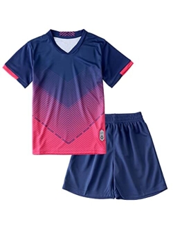 Hiheart Boys Quick Dry Short Sleeve T-shirt and Mesh Shorts Soccer Set