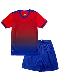 Hiheart Boys Quick Dry Short Sleeve T-shirt and Mesh Shorts Soccer Set