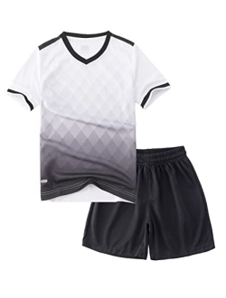 Hiheart Boys Quick Dry Short Sleeve T-shirt and Mesh Shorts Soccer Set