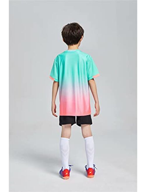 Hiheart Boys Quick Dry Short Sleeve T-shirt and Mesh Shorts Soccer Set