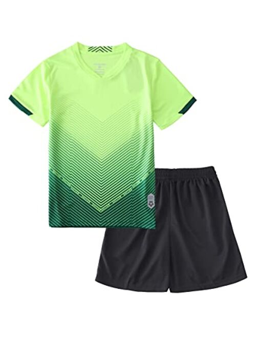 Hiheart Boys Quick Dry Short Sleeve T-shirt and Mesh Shorts Soccer Set