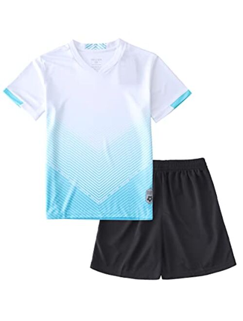 Hiheart Boys Quick Dry Short Sleeve T-shirt and Mesh Shorts Soccer Set