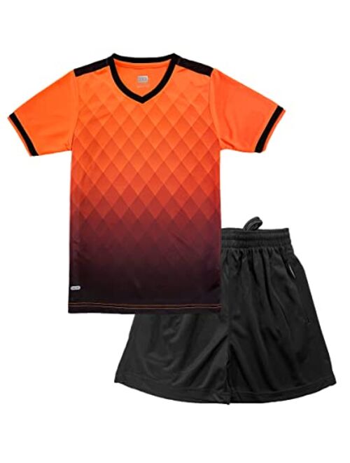 Hiheart Boys Quick Dry Short Sleeve T-shirt and Mesh Shorts Soccer Set