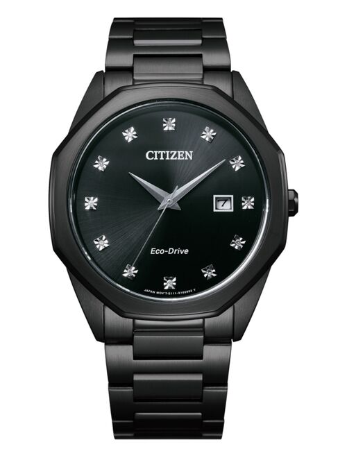 CITIZEN Eco-Drive Men's Corso Diamond-Accent Black Stainless Steel Bracelet Watch 41mm