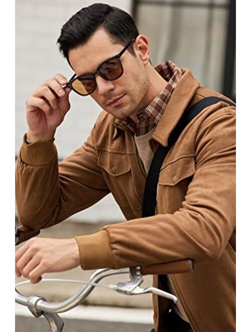 GRACE KARIN Men's Turn-Down Collar Front-Zip Suede Jacket Faux Leather Trucker Jackets Coat