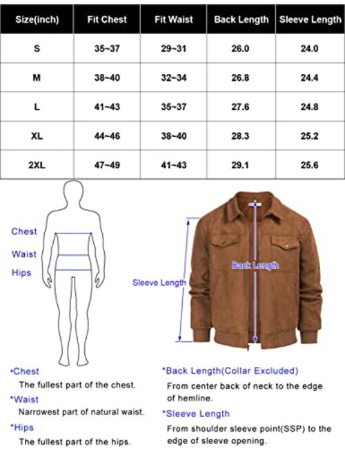 GRACE KARIN Men's Turn-Down Collar Front-Zip Suede Jacket Faux Leather Trucker Jackets Coat