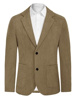 Men Casual Corduroy Blazer Jacket Slim Fit Two-Button Sport Coat