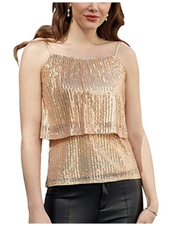 2023 Women's Sleeveless Sequin Tops Sparkle Shimmer Party Camisole Tank Vest